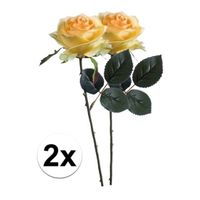 2x Gele rozen Simone kunstbloemen 45 cm - thumbnail