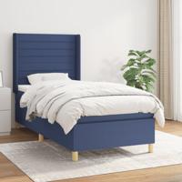 Boxspring met matras stof blauw 90x200 cm