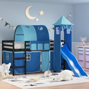 Kinderhoogslaper met toren 80x200 cm massief grenenhout blauw SKU: V3207097