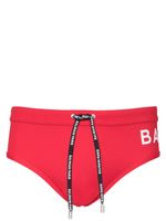 Balmain slip de bain stretch à logo imprimé - Rouge