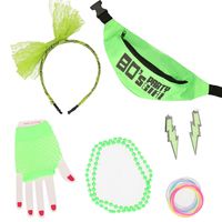 Foute 80s/90s party verkleed set compleet - dames - groen - jaren 80/90 verkleed accessoires