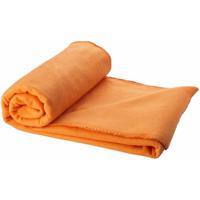 Fleece deken of plaid - bank/bed - oranje - 150 x 120 cm - reisdeken met tasje