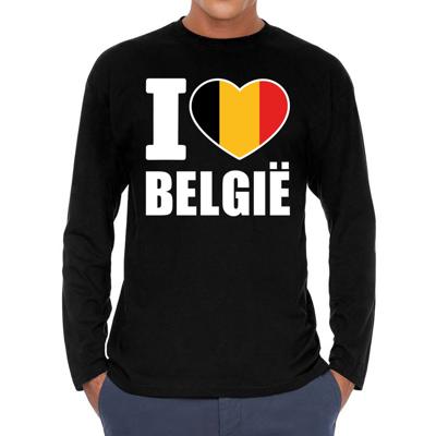 I love Belgie supporter t-shirt - lange mouwen - voor heren - zwart - Belgie landen shirt