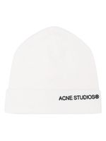 Acne Studios bonnet nervuré à logo brodé - Blanc - thumbnail