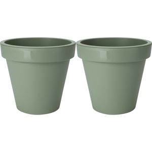 Plantenpot/bloempot - 2x - Tuin buiten - kunststof - groen - D40 cm