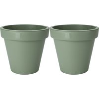 Plantenpot/bloempot - 2x - Tuin buiten - kunststof - groen - D40 cm