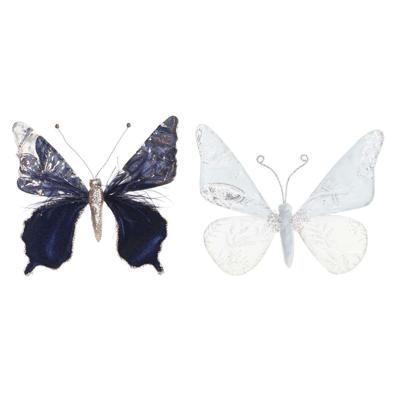 Kerstversiering DKD Home Decor Polyester Vlinder (2 Stuks) (23 x 3 x 19 cm)