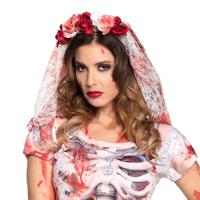 Horror bruid haarband/diadeem met bebloede sluier/bloemen voor volwassenen   -