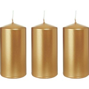 3x Gouden cilinderkaarsen/stompkaarsen 6 x 12 cm 40 branduren