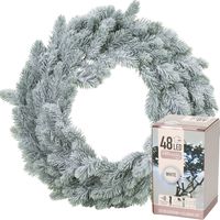 Kerstkrans groen met sneeuw 46 cm incl. verlichting helder wit 4m - thumbnail