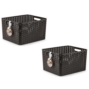 Opbergmand - 6x - Kastmand - rotan kunststof - donkerbruin - 28 Liter - 34 x 40 x 23 cm