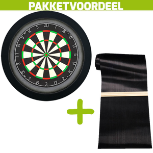 Lena Professional Dartbord +  Dartmat 90*300 incl oche + Dartbordverlichting Deluxe Zwart