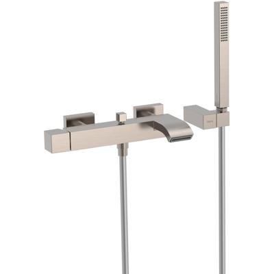 Badkraan Tres Cuadro | Opbouw | Mengkraan | Waterval uitloop | Incl.Handdoucheset | 2-weg | hoh 15 cm | 1-knop | Vierkant | RVS look