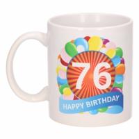 76 jaar Verjaardag koffiemok - cadeau beker - feestelijke ballonnen print - 300 ml - keramiek - wit