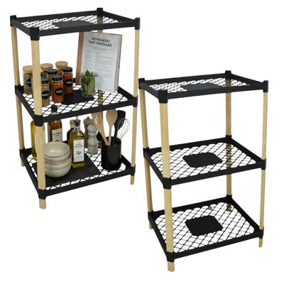 Opbergkast met 3 planken - 2x - hout / zwart - 45 x 79 cm - badkamer / keuken Opbergkast met 3 planken - 2x - hout / zwart - 45 x 79 cm - badkamer / keuken