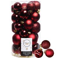 Decoris kerstballen 44x stuks donkerrood 3-4-5-6 cm kunststof - Kerstbal - thumbnail
