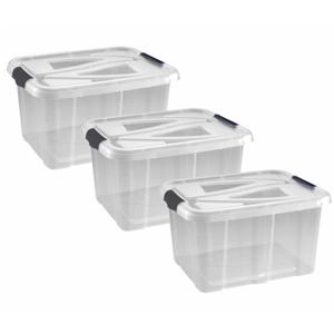 Opbergbox - 3x - transparant/zilvergrijs - 30 liter - 49 x 39 x 26 cm - kunststof - opbergdoos
