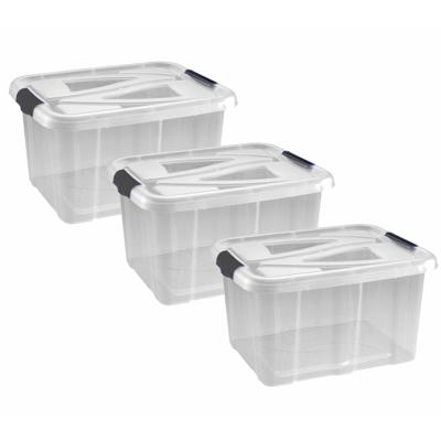 Opbergbox - 3x - transparant/zilvergrijs - 30 liter - 49 x 39 x 26 cm - kunststof - opbergdoos