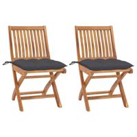 Tuinstoelen 2 st met antracietkleurige kussens massief teakhout