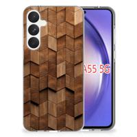 Bumper Hoesje voor Samsung Galaxy A55 Wooden Cubes - thumbnail