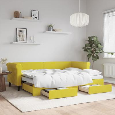 Slaapbank met onderschuifbed en lades 80x200 cm fluweel geel