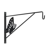 Muurhaak / plantenhaak met vlinder voor hanging basket van verzinkt staal grijs antraciet 35 cm   - - thumbnail