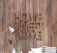 Tekst fotobehang Huis op houten planken