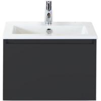 Frozen Badmeubelset 60 cm - Greeplijst in Kleur - Zwart Mat - Keramische Wastafel Wit 1 Kraangat