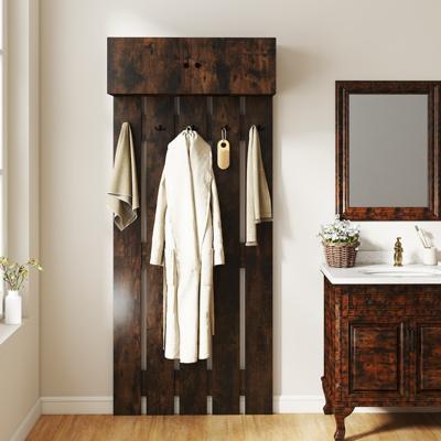 Wandgarderobe met 5 Dubbele Haken & 2-deurs kast Wandgemonteerd Garderobepaneel Bruin