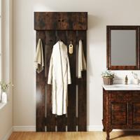 Wandgarderobe met 5 Dubbele Haken & 2-deurs kast Wandgemonteerd Garderobepaneel Bruin