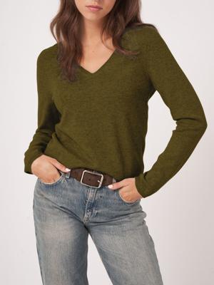 Basic V-hals trui van cashmere wolmix