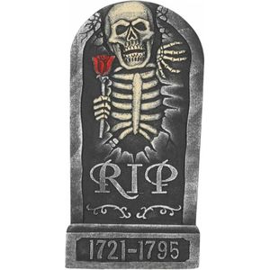 Horror kerkhof decoratie grafsteen RIP - skelet met roos - 32 x 65 cm