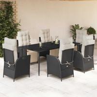 7-delige Tuinset met kussens poly rattan zwart