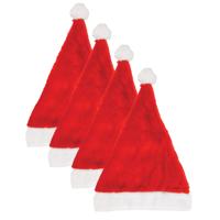 Kerstmuts - 4x - rood - voor volwassenen - budgetmuts - 29 x 42 cm - pluche