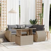 5-delige Loungeset met kussens poly rattan beige