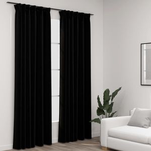 VidaXL Gordijnen linnen-look verduisterend haken 2 st 140x225 cm zwart