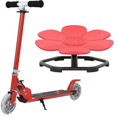 Set van 2 Kinderspeelgoed: Opvouwbare Step met Lampjes en 360° Draaibare Stoel met Antislipbasis Rood