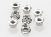 Nuts, 4mm flanged nylon locking (steel, serrated) (8)