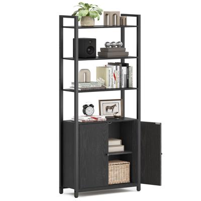 Boekenkast met verstelbare planken en handige opbergruimte, Ebbenhoutzwart + Inktzwart / 60B cm