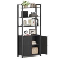 Boekenkast met verstelbare planken en handige opbergruimte, Ebbenhoutzwart + Inktzwart / 60B cm