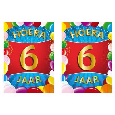 Verjaardag deurposter - 2x - 6 jaar - multi - 59 x 84 cm - leeftijd feestartikelen