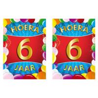 Verjaardag deurposter - 2x - 6 jaar - multi - 59 x 84 cm - leeftijd feestartikelen