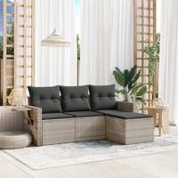 4-delige Loungeset met kussens poly rattan lichtgrijs