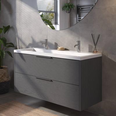 Saqu Lima voorgemonteerd badmeubel met chromen greep incl. wastafel 120,5x51,5cm gebrand zwart