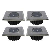 Gerimport grondspot - 8x - solar - tuinverlichting - zilver - vierkant