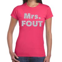 Mrs. Fout zilver glitter tekst t-shirt roze dames - thumbnail