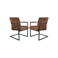 Eetkamerstoel Texas - Cognac/Grijs-Leder - Set van 2
