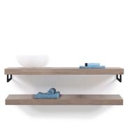 Looox Wooden Base Shelf Duo 140 cm, eiken old grey, Handdoekhouders mat zwart
