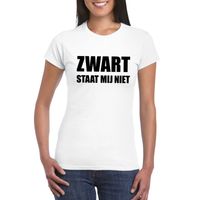 Zwart staat mij niet tekst t-shirt wit voor dames - thumbnail