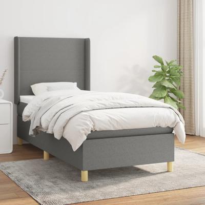 Boxspring met matras stof donkergrijs 90x190 cm